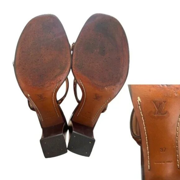 90'S‎ Y2K VINTAGE LOUIS VUITTON STRAPPY FLOWER CHECKER FUR SLIDES HEELS SZ. 7 - Picture 6 of 6